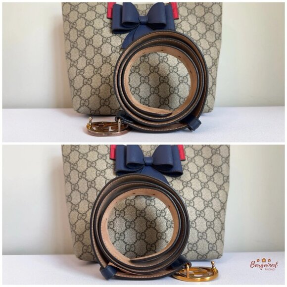 Authentic Gucci Blue Leather Gold Interlocking G Buckle Belt 85/34 - Picture 7 of 13